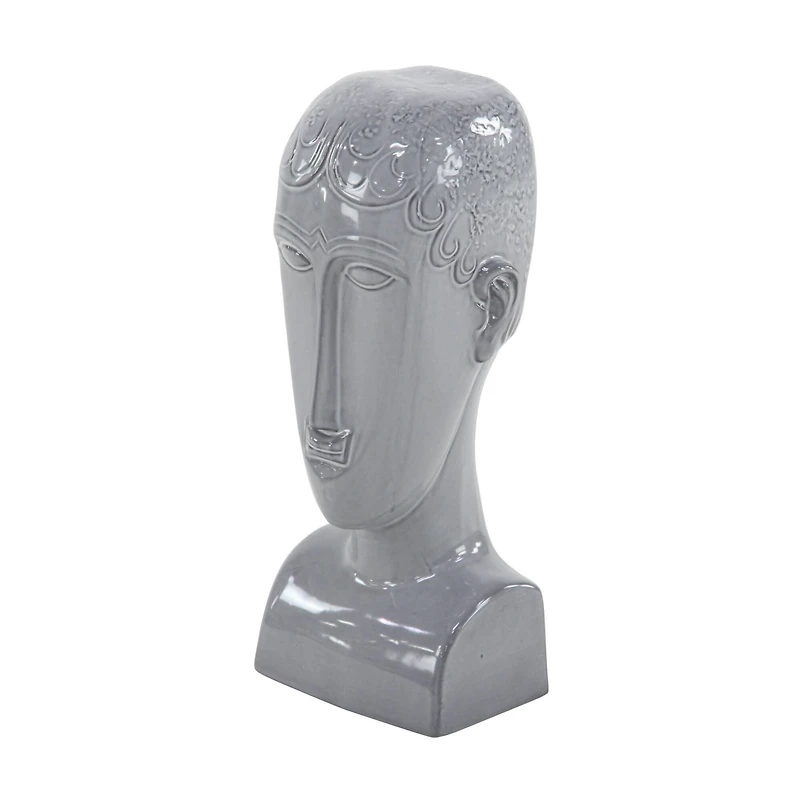 13" Gray Stoneware Man Head Sculpture