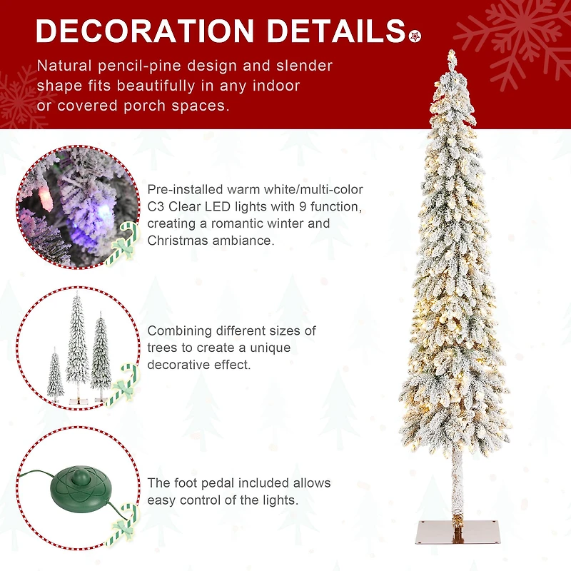 Glitzhome® 7.5ft Pre-Lit Flocked Artificial Christmas Tree, Warm White Lights