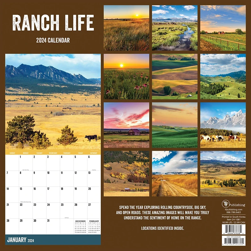 TF Publishing 2024 Ranch Life Wall Calendar