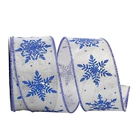 Reliant 2.5" x 20yd. Blue & Silver Glitter Snowflakes Glimmer Wired Ribbon