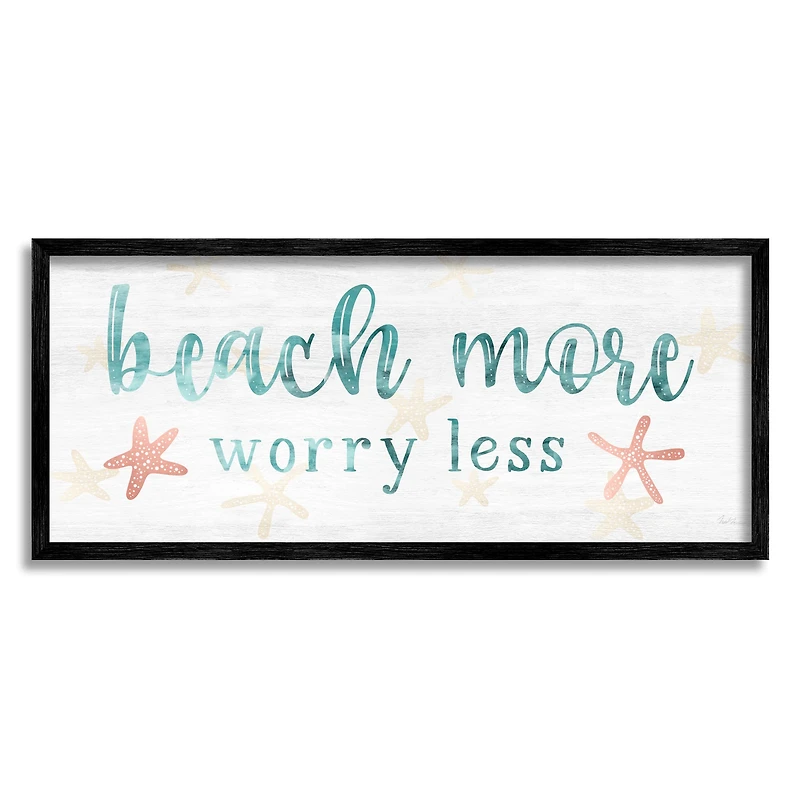 Stupell Industries Beach More Worry Less Nautical Sign Red Starfish Framed Wall Art