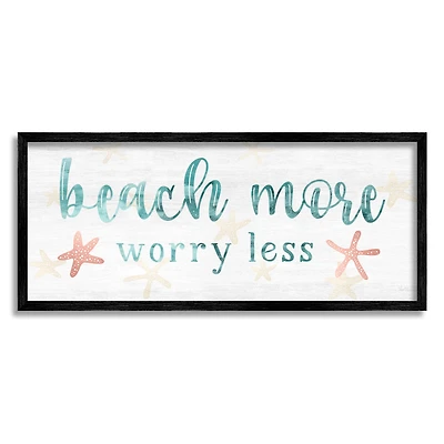 Stupell Industries Beach More Worry Less Nautical Sign Red Starfish Framed Wall Art