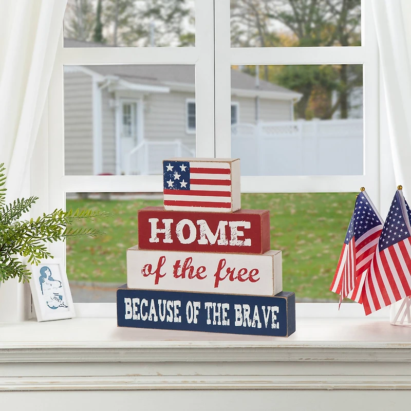 Glitzhome® 8.5" Wooden Patriotic Sign Table Décor