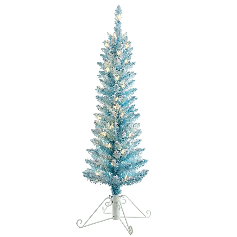 4ft. Pre-Lit Cotton Candy Blue Flocked Fir Artificial Christmas Tree, Clear Lights