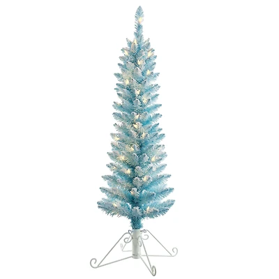 4ft. Pre-Lit Cotton Candy Blue Flocked Fir Artificial Christmas Tree, Clear Lights