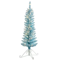 4ft. Pre-Lit Cotton Candy Blue Flocked Fir Artificial Christmas Tree, Clear Lights