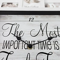 White Farmhouse Shabby-Chic "Family Time" Picture Frame Wall Collage Clock