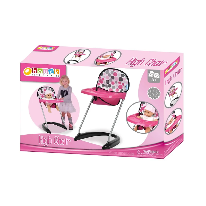 Hauck Pink Dot Doll High Chair With Front Tray & Safety Harness