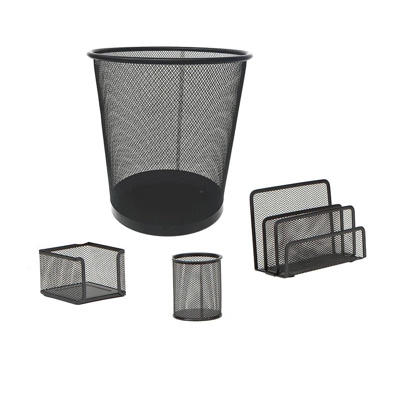 Mind Reader 4 Piece Black Desk Organizer Set with Metal Mesh Trash Can