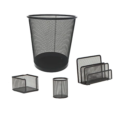 Mind Reader 4 Piece Black Desk Organizer Set with Metal Mesh Trash Can