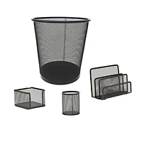 Mind Reader 4 Piece Black Desk Organizer Set with Metal Mesh Trash Can