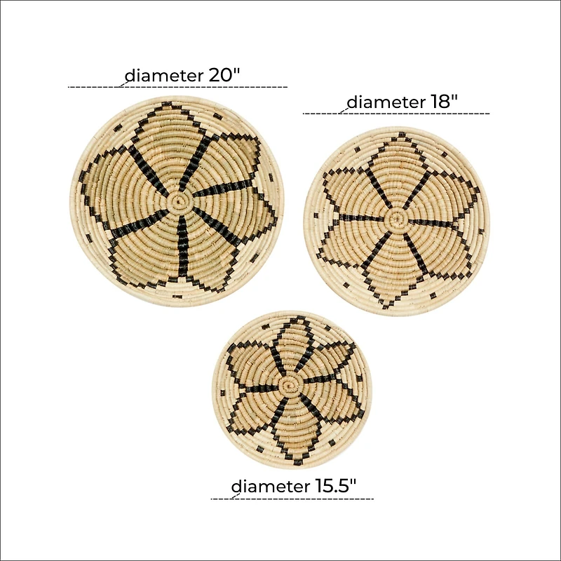 Set of 3 Brown Wood Boho Style Wall Decor 20", 18", 15"