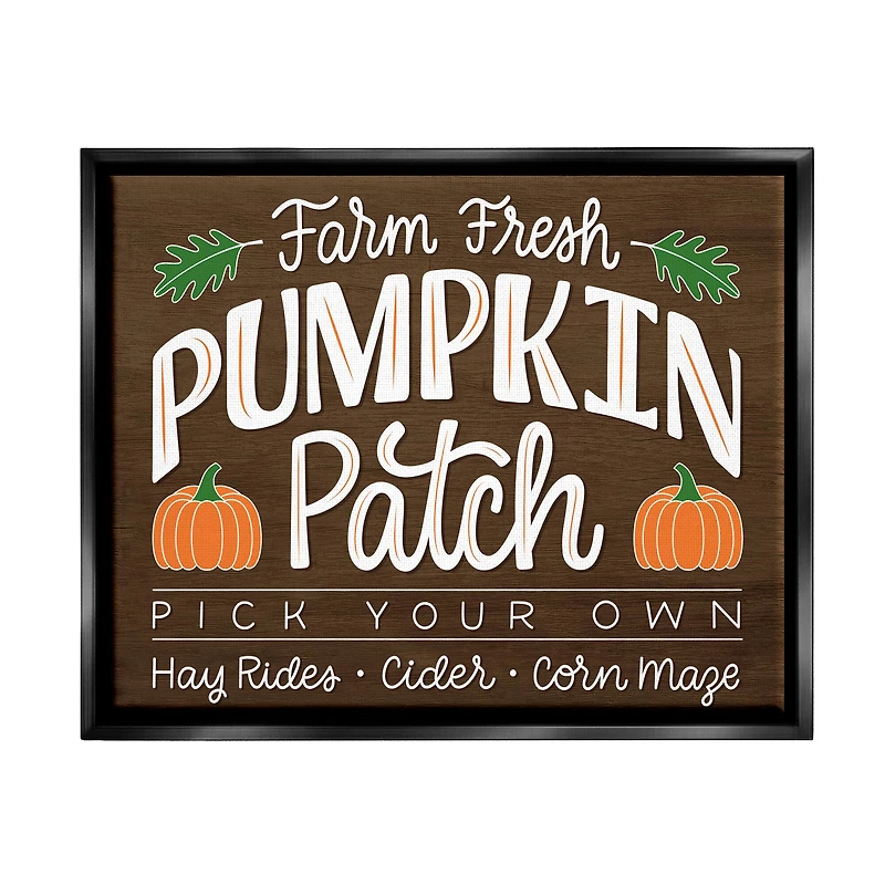 Stupell Industries Farm Fresh Pumpkin Patch Sign Framed Floater Canvas Wall Art