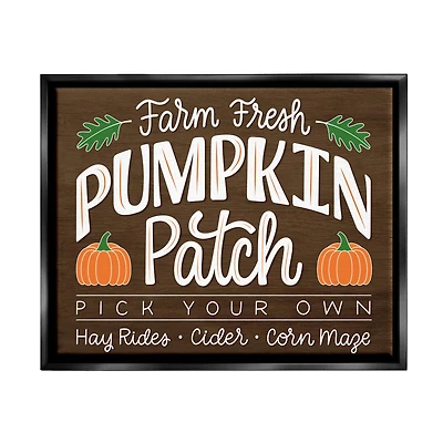 Stupell Industries Farm Fresh Pumpkin Patch Sign Framed Floater Canvas Wall Art
