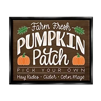 Stupell Industries Farm Fresh Pumpkin Patch Sign Framed Floater Canvas Wall Art