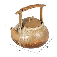 Hello Honey 1.5-Quart Stoneware Teapot with Jute Wrapped Handle with Reactive Glaze, Green