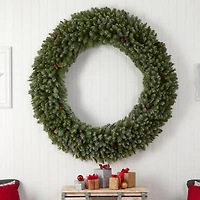 6ft. Clear LED Lights Flocked Artificial Christmas Wreath With Pinecones