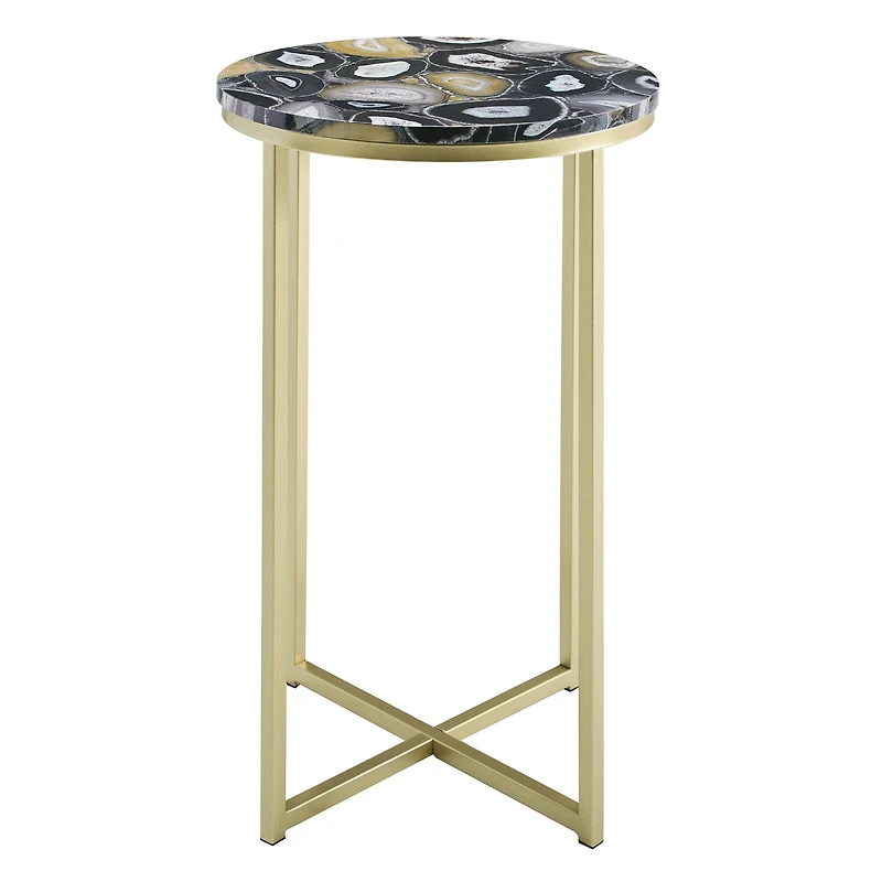 Walker Edison 16" Faux Stone Round Glam Side Table
