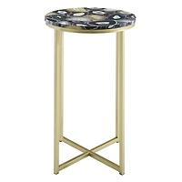 Walker Edison 16" Faux Stone Round Glam Side Table