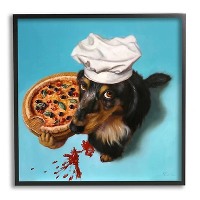 Stupell Industries Dog Chef Pizza Bite Portrait Framed Giclee Art