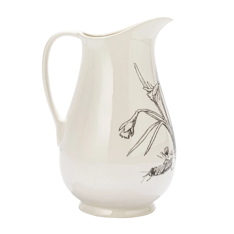 Hello Honey® 2qt. White & Charcoal Flower Design Stoneware Pitcher