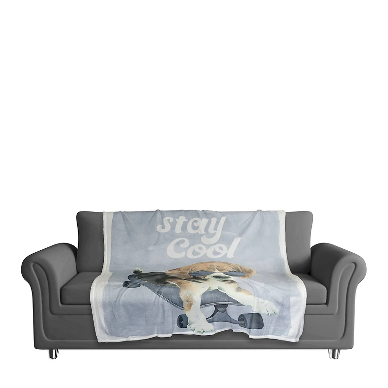Stay Cool Dog On Skateboard 50" x 60" Coral Fleece Blanket