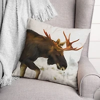 Moose In Snow 18x18 Throw Pillow