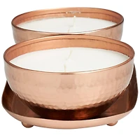 White Wax Tropical Breeze Scented Candle with Copper Hammered Container and Oval Holding Tray
