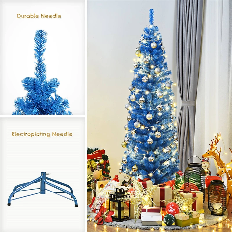Costway 6ft.Unlit Blue Pencil Slim Tree Artificial Christmas Tree