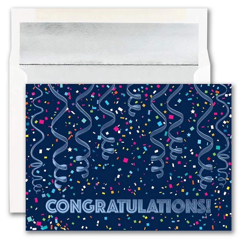 JAM Paper Confetti & Streamers Blank Congratulations Cards & Envelopes Set