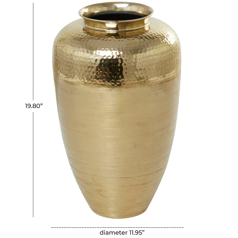 20" Gold Aluminum Brushed Vase with Hammered Top