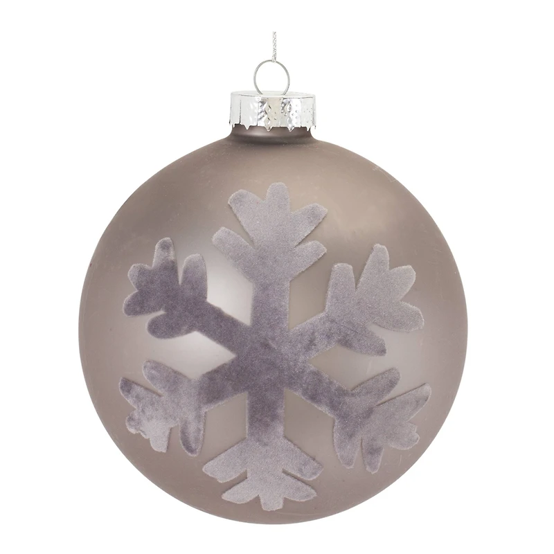 6ct. Taupe Fabric Snowflake Design Glass Ball Ornaments