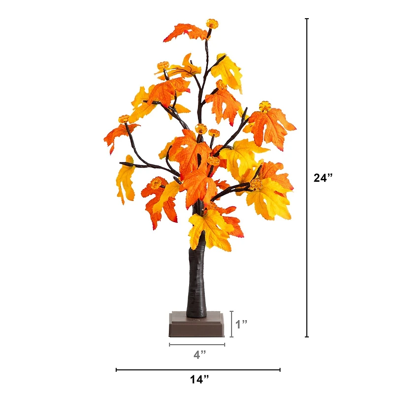 2ft. Pre-Lit Autumn Maple Artificial Fall Tree with 24 Warm White LED & Pumpkin Shaped Lights with Detachable Base