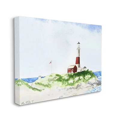 Stupell Industries Red Striped Lighthouse on Coastal Cliff Canvas Wall Art