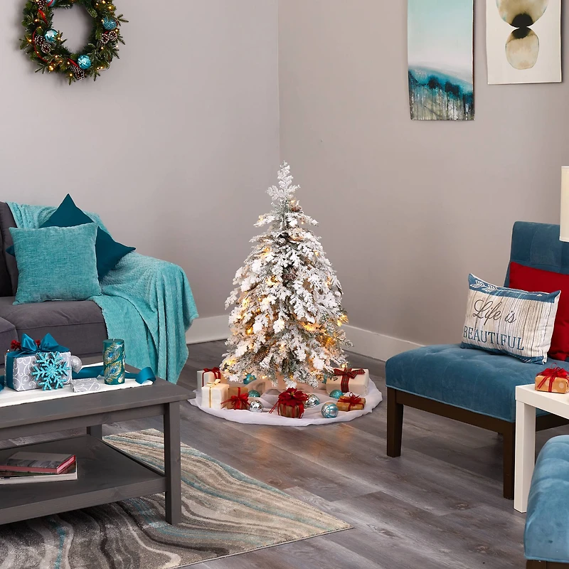 4ft. Pre-Lit Flocked Montana Down Swept Spruce Artificial Christmas Tree with Clear LED Lights