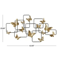 Gold Metal Butterfly Wall Décor with Black Open Rectangles