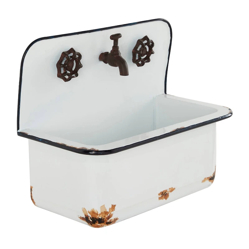 White Metal Wash Basin Planter Set