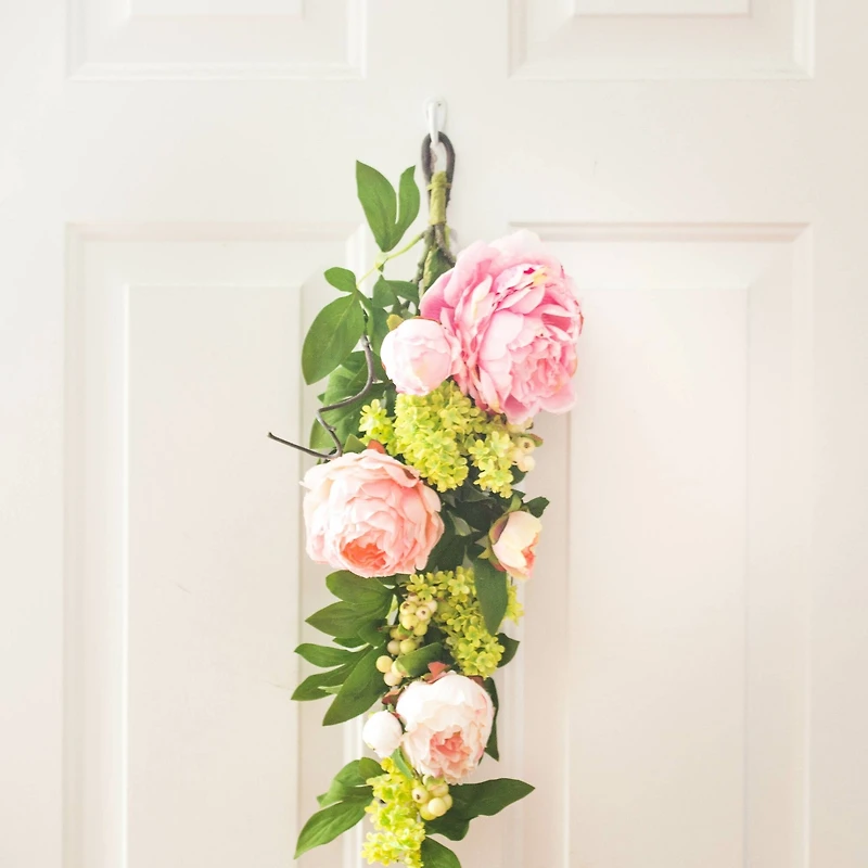 24" Pink Mixed Peony & Hydrangea Teardrop Swag