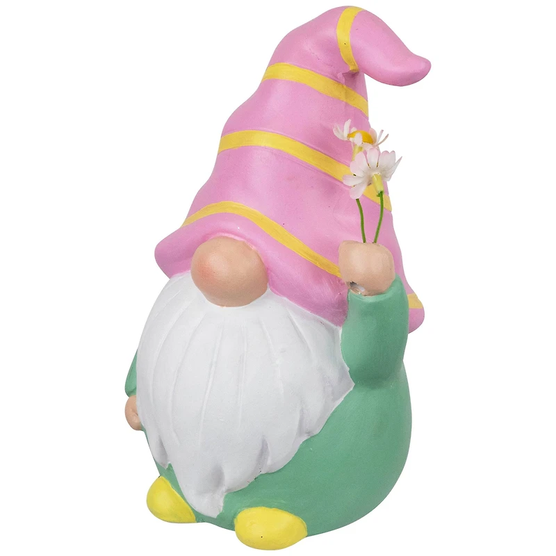 8" Pink & Green Gnome Holding Flowers Spring Figurine