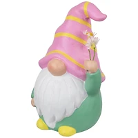 8" Pink & Green Gnome Holding Flowers Spring Figurine