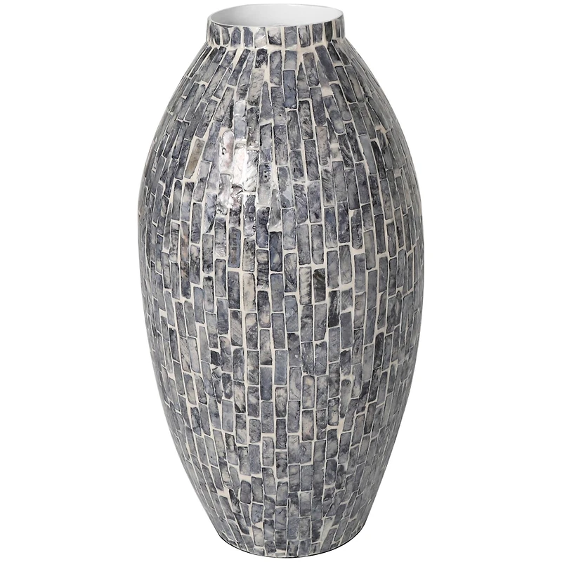 15" Gray Mother of Pearl Handmade Mosaic Inspired Vase
