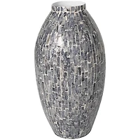 15" Gray Mother of Pearl Handmade Mosaic Inspired Vase