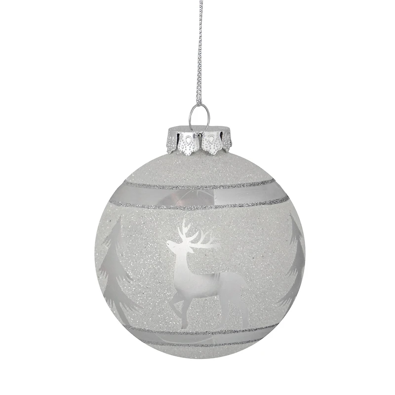 3.5" White & Silver Glass Ball Ornament
