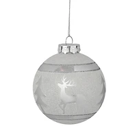 3.5" White & Silver Glass Ball Ornament