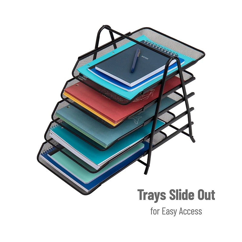 Mind Reader Network Collection Black Metal Mesh 5-Tier Paper Trays, 2ct.