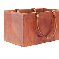 16" Brown Leather Rustic Magazine Holder
