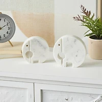 White & Gray Circular Abstract Marble Elephant Sculpture Set