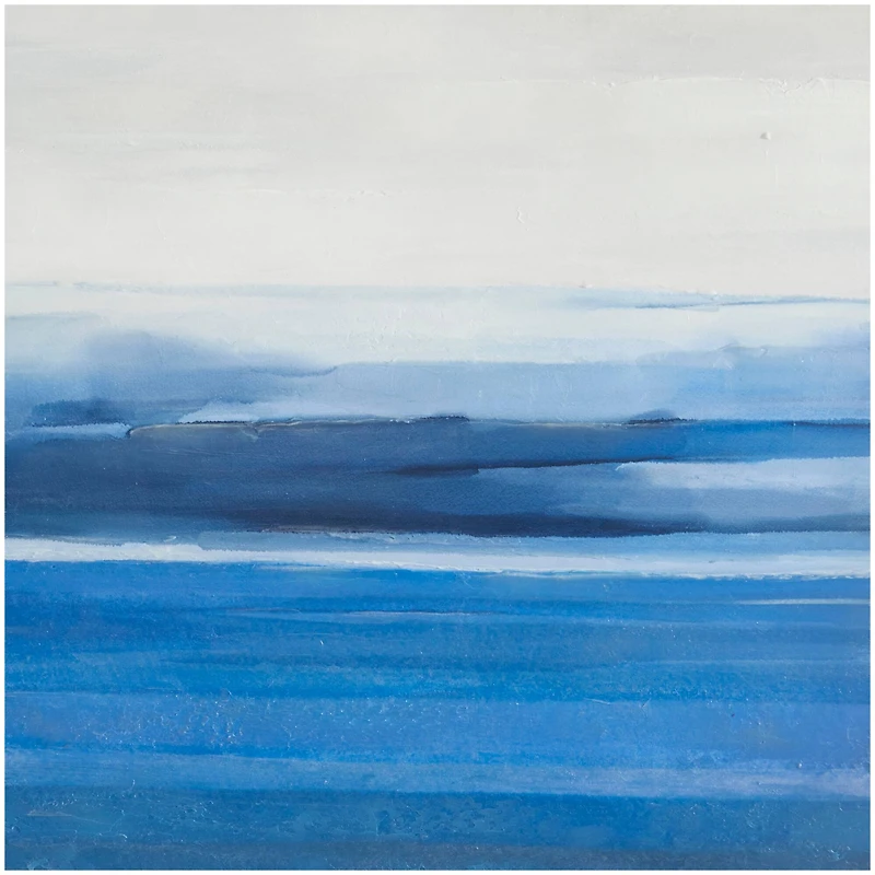 Blue Canvas Abstract Ocean Inspired Landscape Framed Wall Art with Silver Frame 37" x 1" x 37"