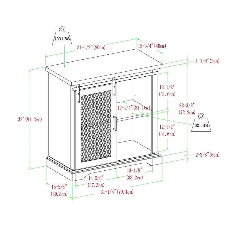 Edison Walker 32" Grey Wash Sliding Mesh Metal Door Accent Cabinet