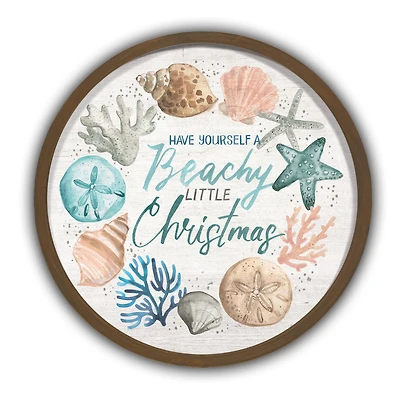 20" Round Beachy Little Christmas Brown Framed Wall Décor